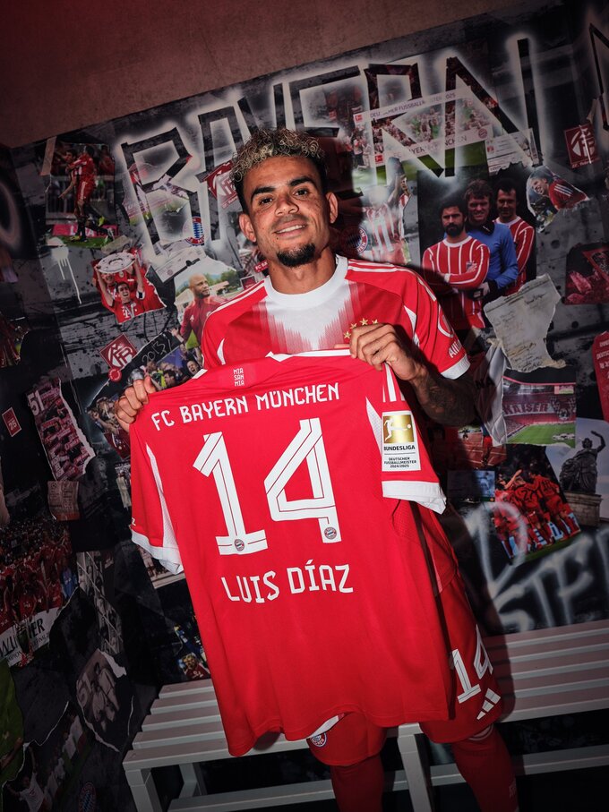 Luis Diaz will wear the number 14 shirt at Bayern Munich.