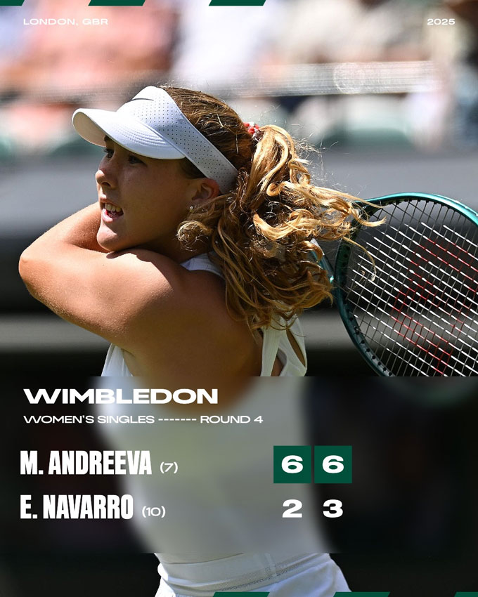 Andreeva defeated Navarro to reach the quarterfinals of Wimbledon 2025