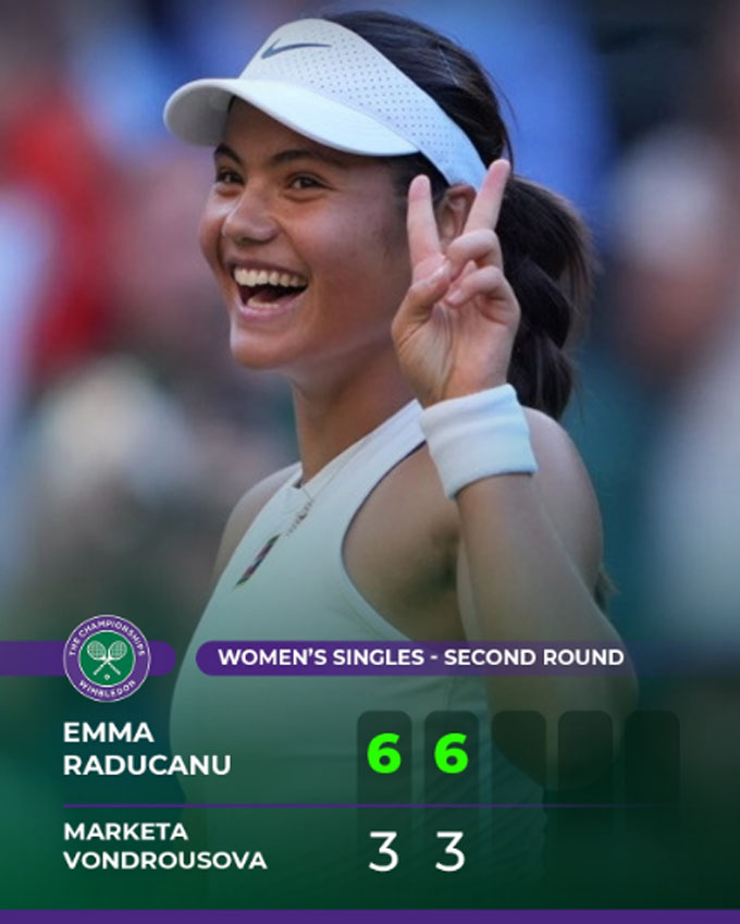 Raducanu surpassed Vondrousova in the second round of Wimbledon 2025