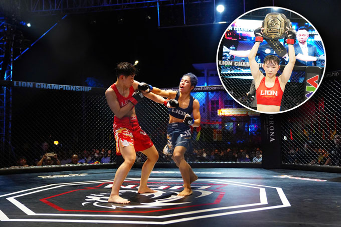 Quynh Hoa (red costume) crosses the market
