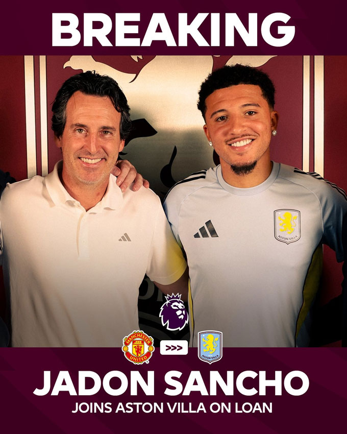 Sancho officially joined Aston Villa on loan 